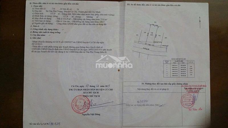 Cần tiền, bán nhà cấp 4 ở tân phú trung củ chi 157m2, shr, giá 900tr