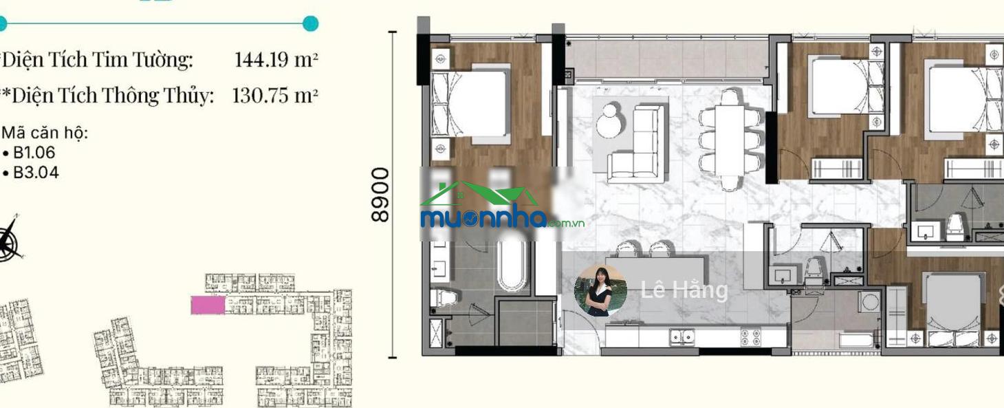 Bán 4pn gladia heights nhà thô 144m2 tháp b3 - 4