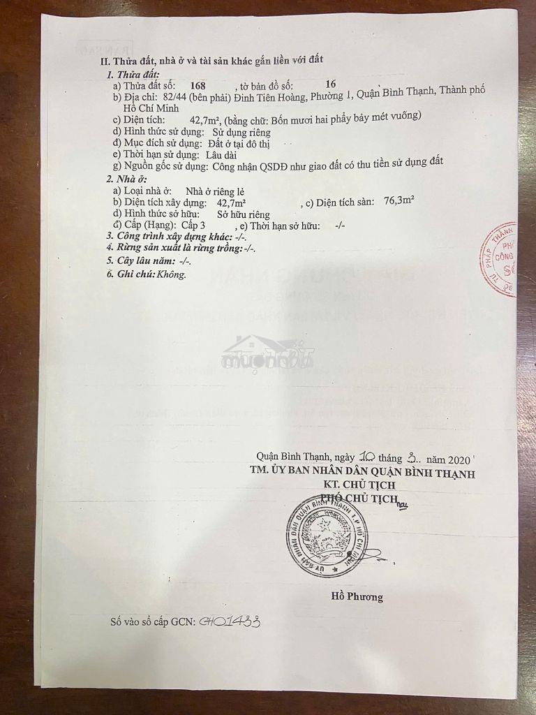 Bán nhà 82/44 lê văn duyệt, phường gia định