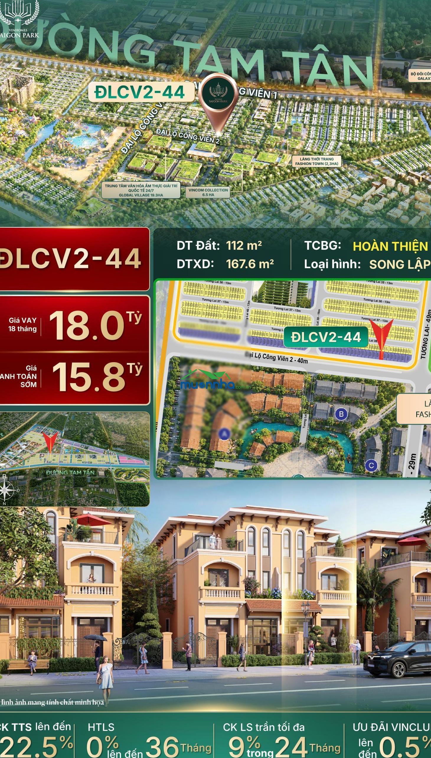 Biệt thự song lập vinhomes sài gòn park đlcv2-44 diện tích 112m2 bàn giao hoàn thiện giá góc