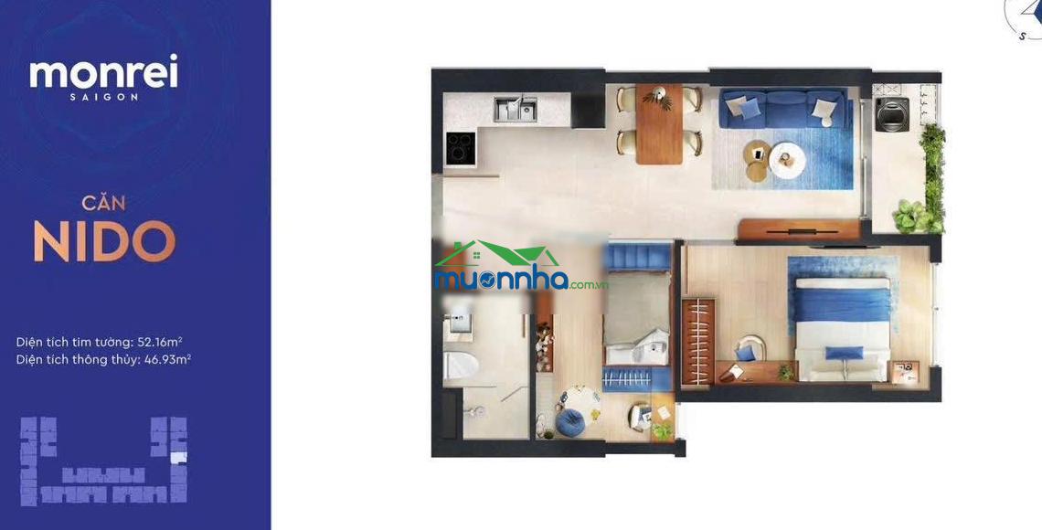 Suất nội bộ căn 2pn, 1wc ở monrei saigon, giá cực tốt 2,05 tỷ, view đẹp - 4
