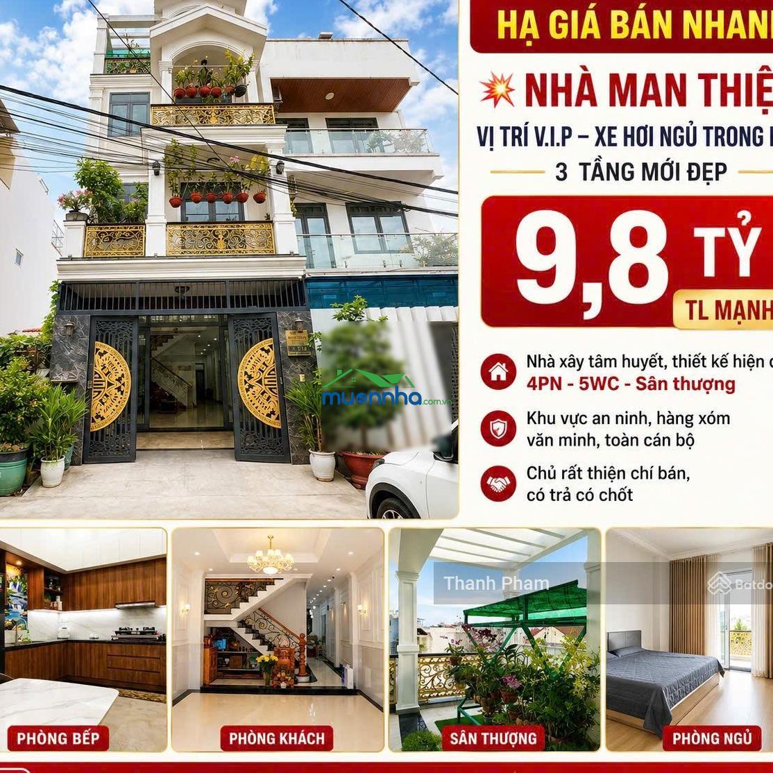 Nhà man thiện - vị trí v.i.p - xe hơi ngủ trong nhà - 4 tầng mới đẹp - chỉ còn 9.7 tỷ tl mạnh - 3