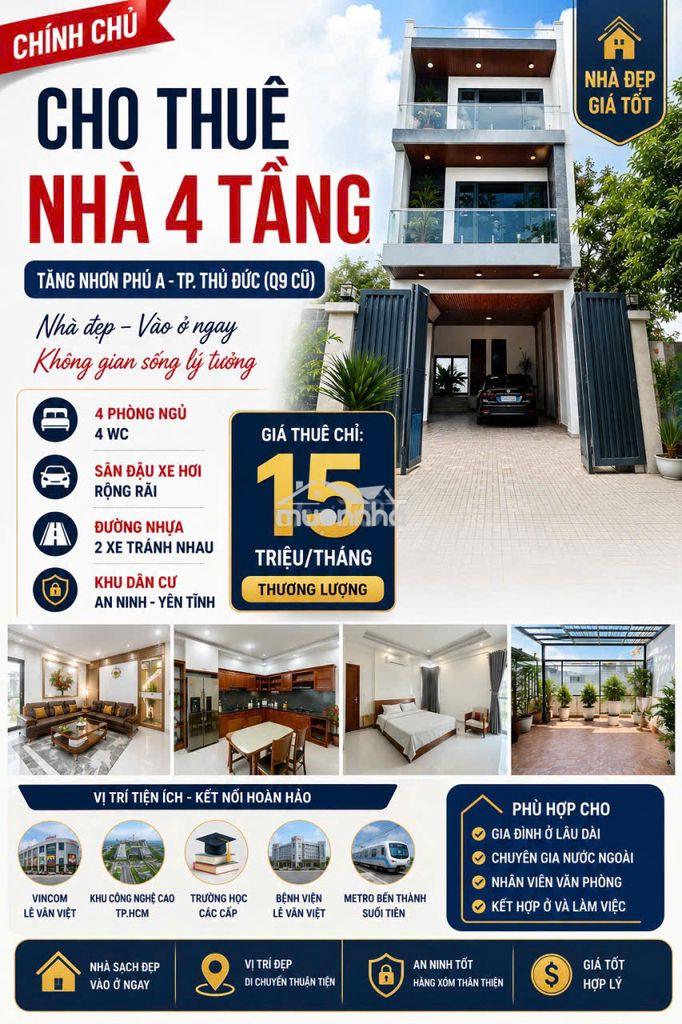 Cho thuê nhà chính chủ ,nhà mới đẹp, gần metro, vincom, khu cnc