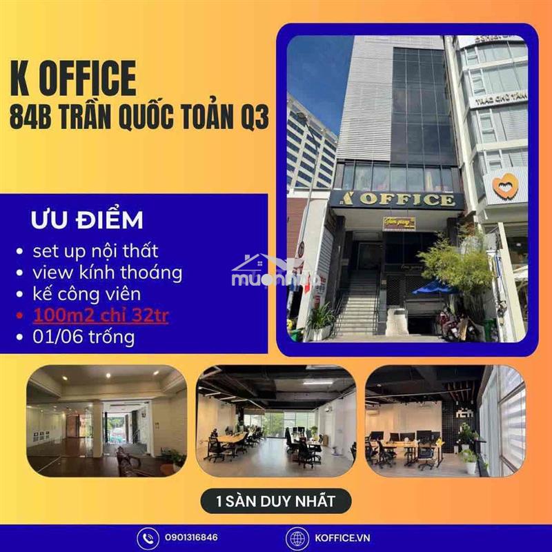 CHÍNH CHỦ VP 100M2 TRẦN QUỐC TOẢN Q3 CHỈ 32TR - *** KHU VỰC