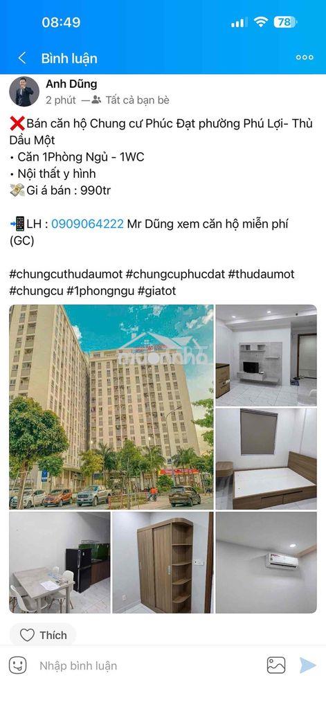 ❌Giá bán chỉ 990tr❌ bán căn hộ chung cư phúc đạt gần đh bình dương