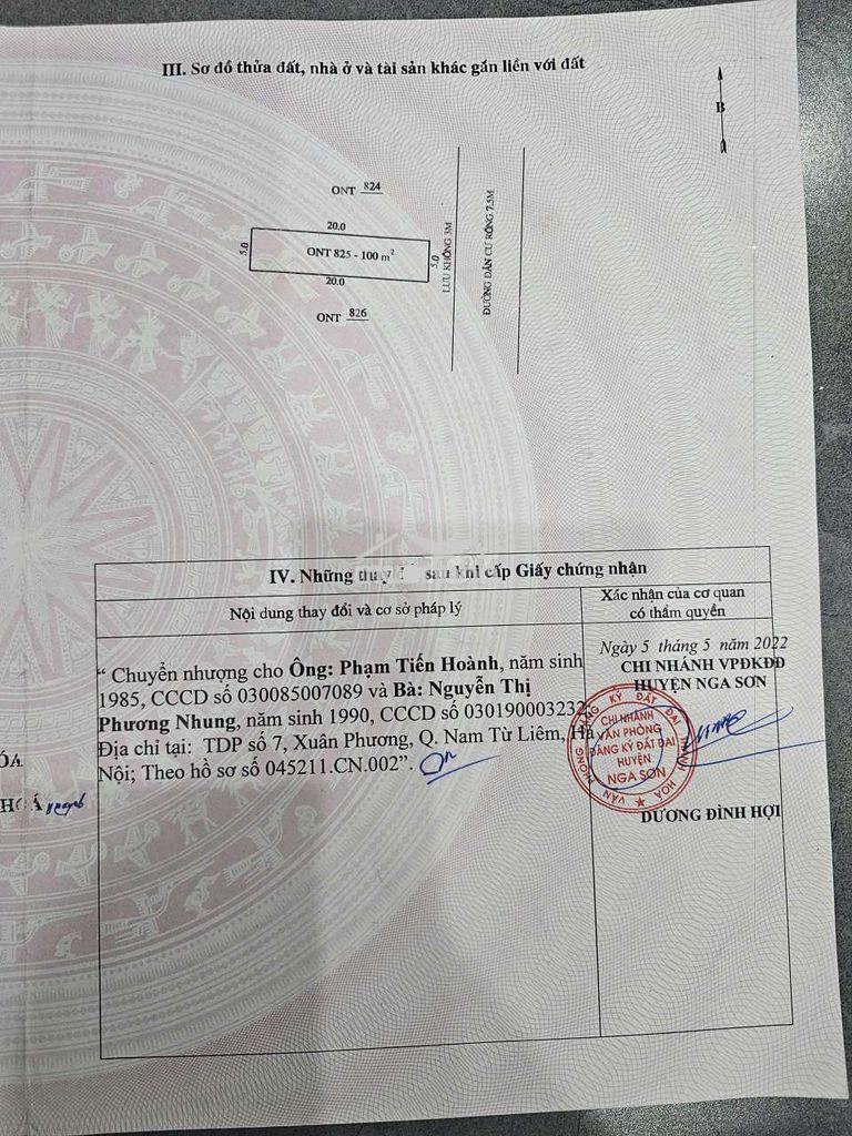 B.án lô đất phân lô vỉa hè,  kd đỉnh,  cổng kcn tam linh nga sơn 100m2