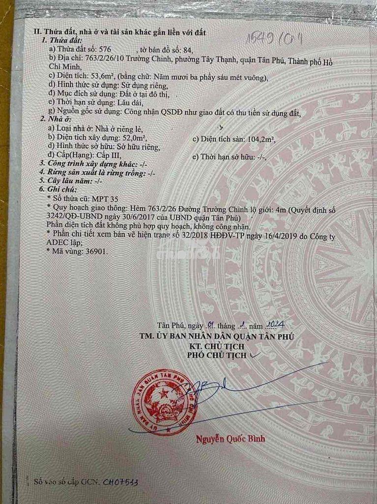 Bán nhà chính chủ nhanh tân phú