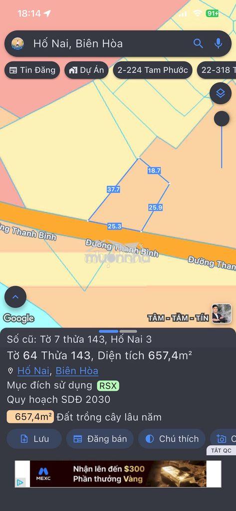 658m2 đất mặt tiền đ.thanh bình hố nai 3 trảng bom cũ - 1.9 tỷ - 2