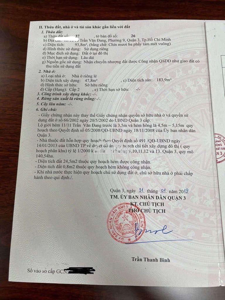 Bán nhà hẻm trần văn đang,p.9,q.3,dt: 6 x 17 - 3 lầu 6 tỷ 99. - 2