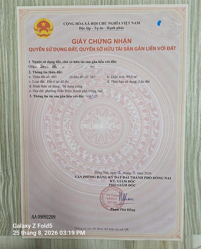 Bán đất 1 sẹc đường nguyễn văn hoa, phường thống nhất 89m2 giá 2.79 tỷ