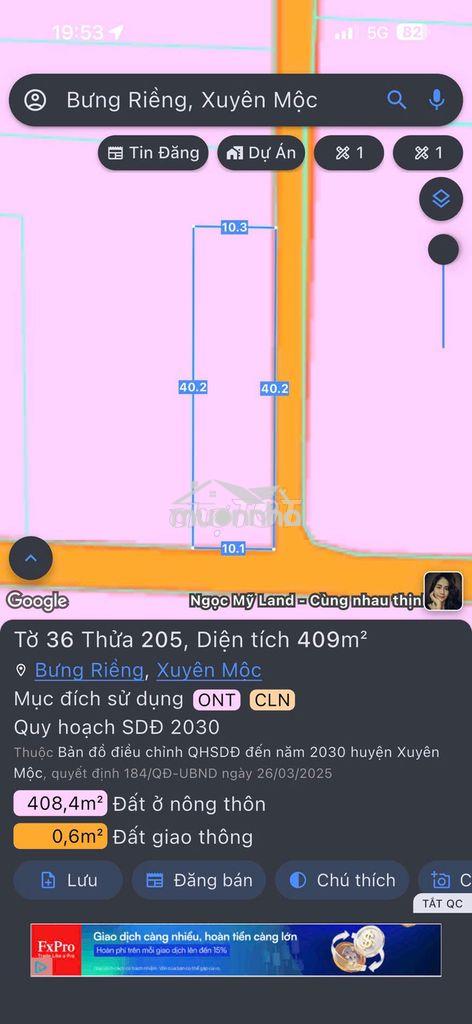 Bán gấp đất bưng riềng xã xuyên mộc