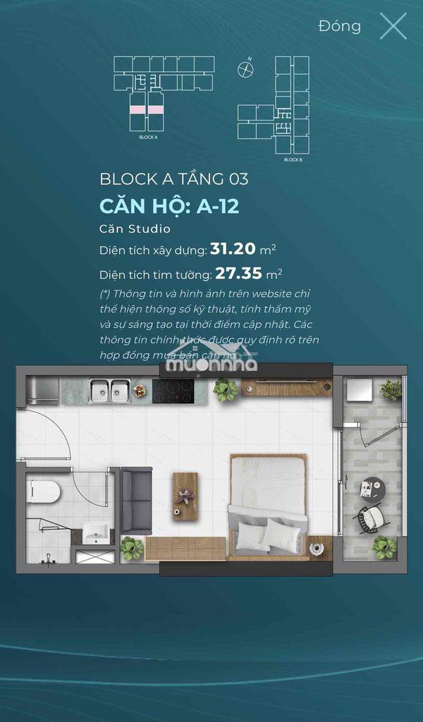 Bán căn studio d-aqua, giá 2.6 tỷ nhà mới dô ở liền, nh cho vay 1 tỷ 6 - Ảnh 3