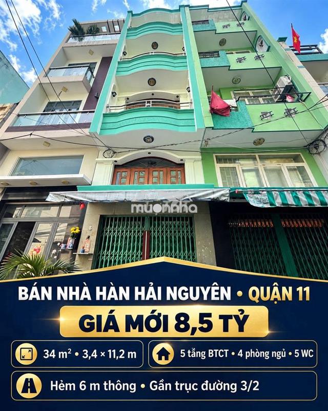 Bán nhà 5 tầng hẻm 6m hàn hải nguyên quận 11 34m2